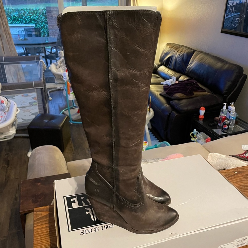 Frye Cece Seam Tall Wedge Boots